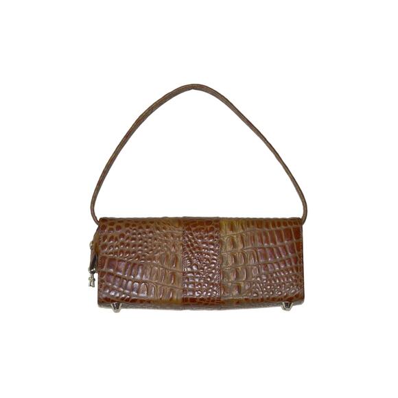 B0 Auth MULHOLLAND Brown Alligator Embossed Leather Push Lock Shoulder Purse Bag - Picture 3 of 7